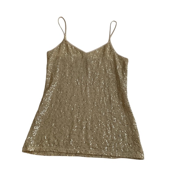 Express Camisole Tank Top Sz S Gold Sequined Disco Funky Groovy Sparkle Showgirl - Picture 1 of 7